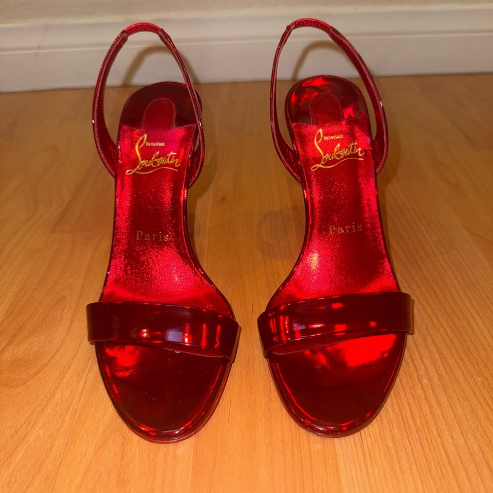 Christian Louboutin Red Patent Slingback Heels O Marilyn